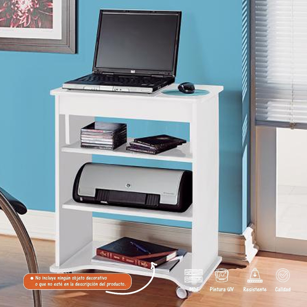 Escritorio 55cm en MDP con cajón extraible 3 estantes Blanco