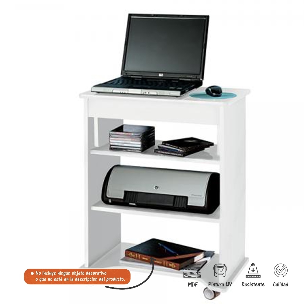 Escritorio 55cm en MDP con cajón extraible 3 estantes Blanco